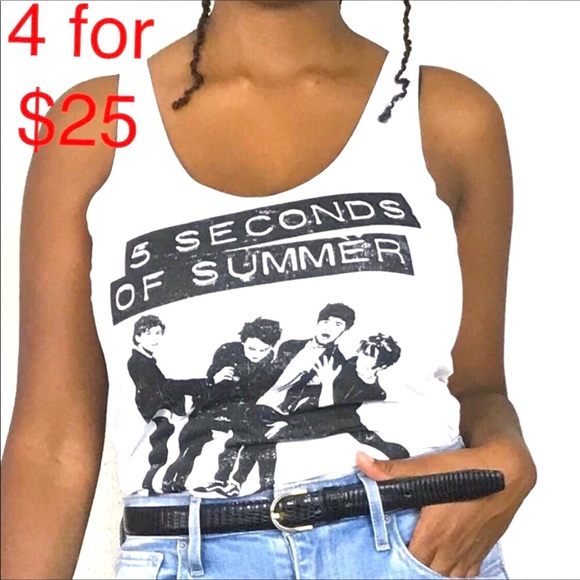 5 Seconds Of Summer Tops - 5 Seconds of summer white band tank top size Sm